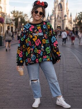 Disneyland Resort Black Multicolor 2025 Celebration Graphic Cotton Shirt L NWT